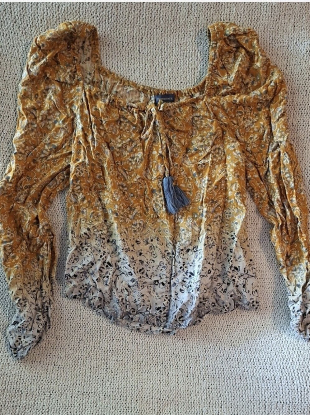 Democracy Mustard Yellow Ombre Floral Peasant Blouse